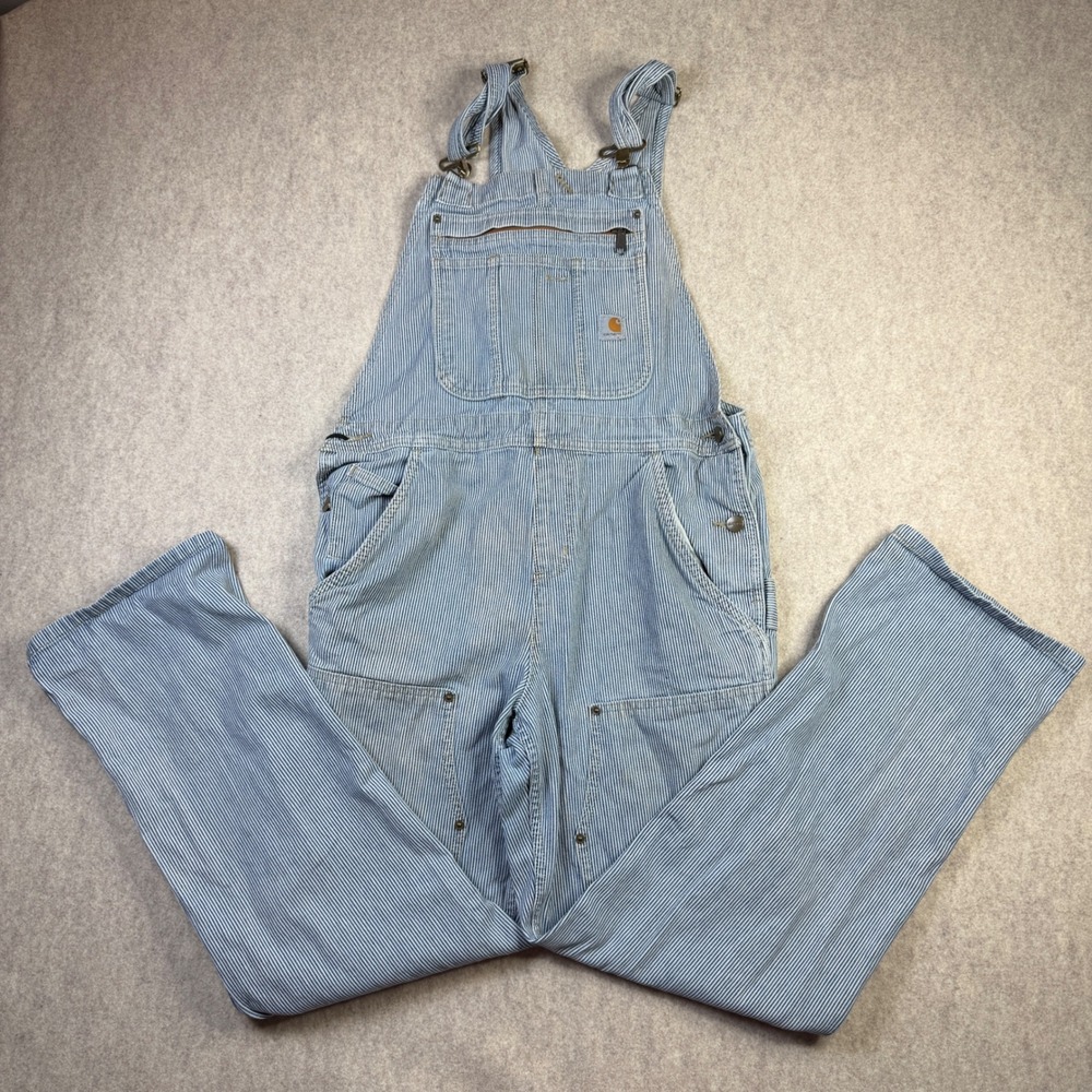 Carhartt Relaxed Fit Hickory Stripe Bib Overalls Blue White OR3042-W Mens M 8-10